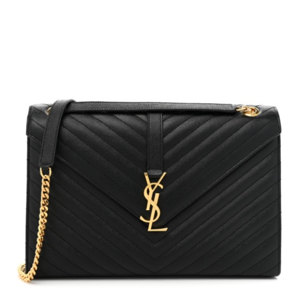 SAINT LAURENT
Grain De Poudre Matelasse Chevron Large Monogram Satchel in Black!
